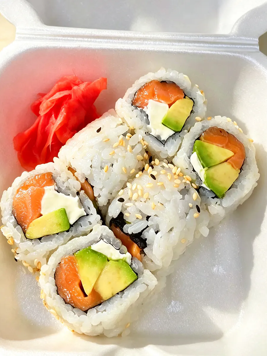 Creamy salmon avocado cream cheese sushi roll at Sushi Way, a Japanese Restaurant in Davenport